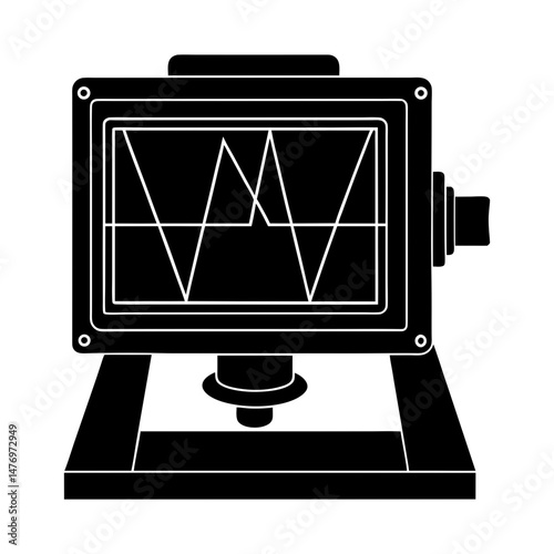 Illustration of a black oscilloscope displaying a white waveform on a dark screen in vector format