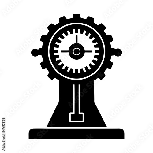 Illustration of a vintage style machine with a gear shaped dial and a lever mechanism design element