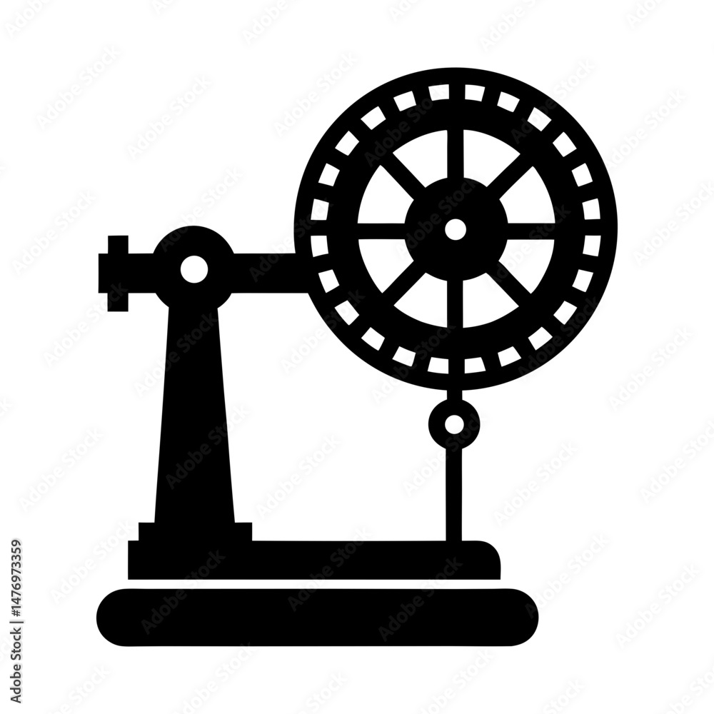 Obraz premium Illustration of a vintage machine with a spoked wheel and a connecting rod on a solid base stand