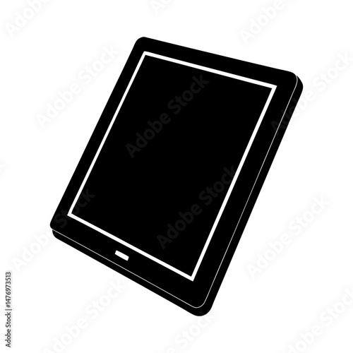 Illustration of a black tablet device with a blank screen and a white border on a white background
