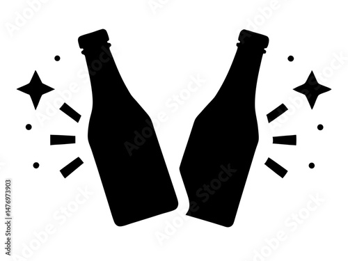 Cheers  beer bottles silhouette simple flat vector