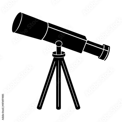 Illustration of a black telescope on a tripod for stargazing and astronomical observations in silhouette style