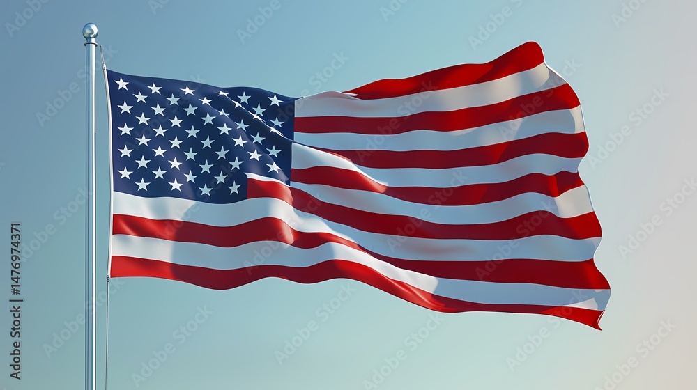 Fototapeta premium American Flag Symbol of Freedom Patriotism and National Pride Waving Proudly in the Sky US Flag Image