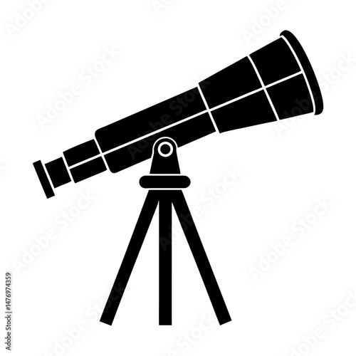 Illustration of a black telescope on a tripod for astronomy and stargazing activities in silhouette style