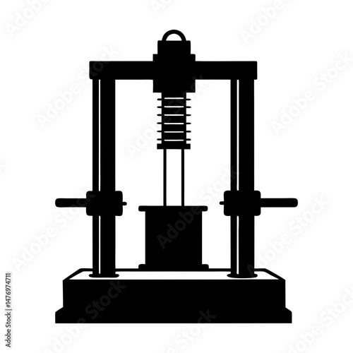 Illustration of a compression testing machine used for material strength analysis and engineering applications