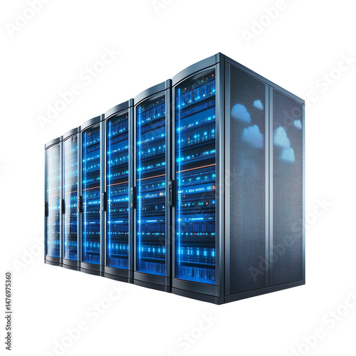 Cloud Computing Server Digital Data Storage and Network Infrastructure isolated on a white background