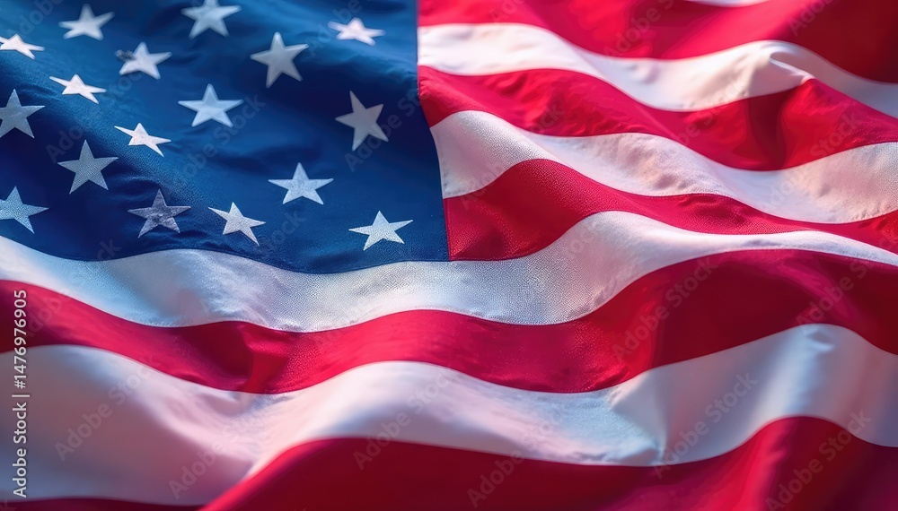 Close-up shot of a waving American flag, showing intricate details of the stars and stripes , banner, american flag, american symbol Close-up shot of a waving American flag, showing intricate details of the stars and stripes , banner, american flag, american symbol