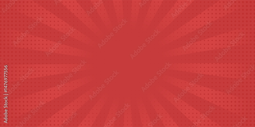 Obraz premium Red comic sunburst effect background with halftone. pop art comic-style vector background. Suitable for templates, sale banners, events, ads, web and pages