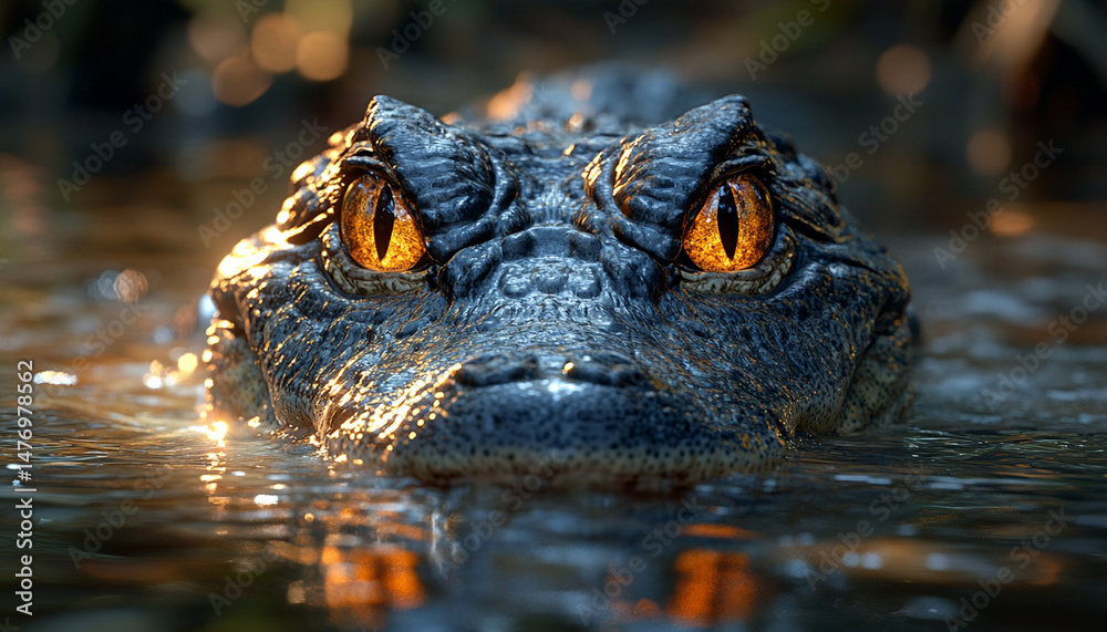 Fototapeta premium Close-Up of a Crocodile's Head with Detailed Scales and Textures under Natural Lighting