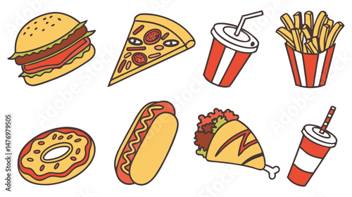 Set of Fast food item icon vector design
