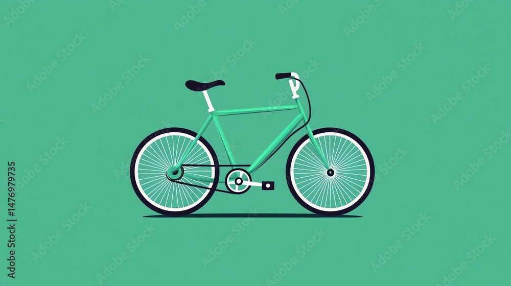 A green bicycle features a white wheel on the front. A green bicycle features a white wheel on the front.