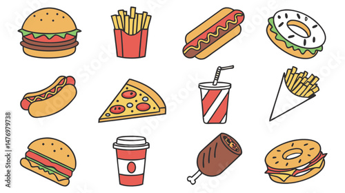 Set of Fast food item icon vector design