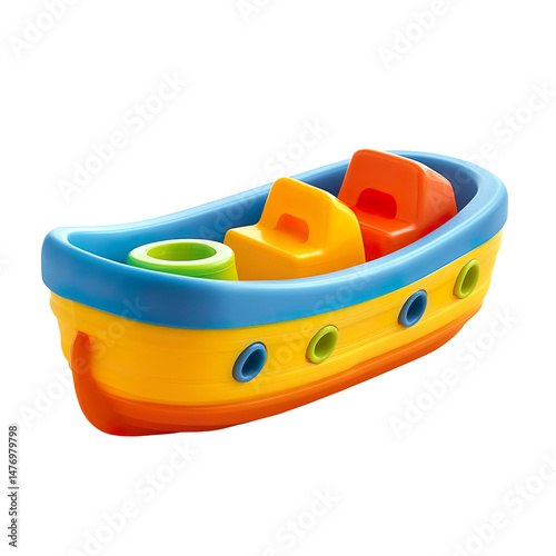 Colorful Toy Boat for Children, Fun and Safe Water Playtime isolated on a white background