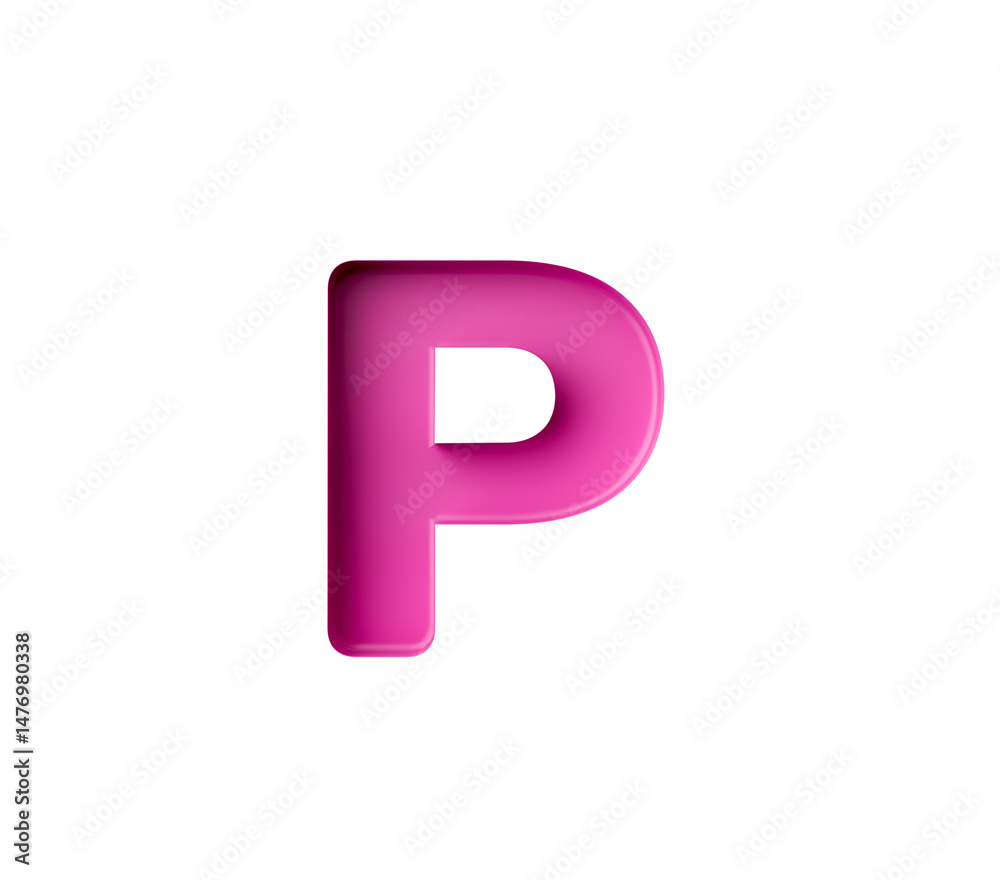 Vibrant pink gradient letter P with sleek design. 3D Illustration.