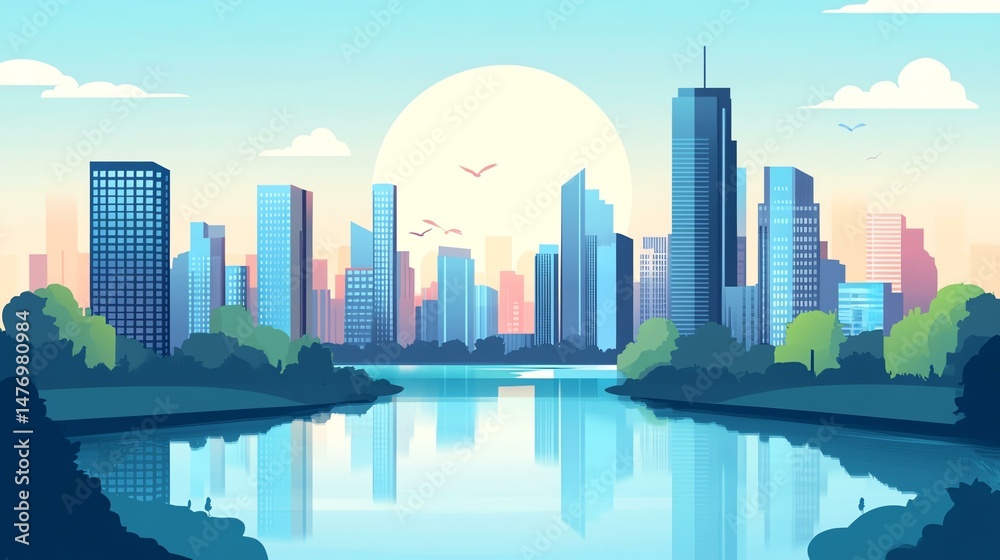 Obraz premium The photo depicts a cityscape. It appears to be a repeated image of a city skyline.