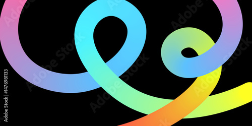 Vibrant rainbow gradient ribbon swirling in a fluid loop on black. Modern abstract background perfect for digital art, tech visuals, or motion design. Vector EPS 10