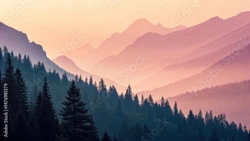 Misty Mountain Range at Sunset