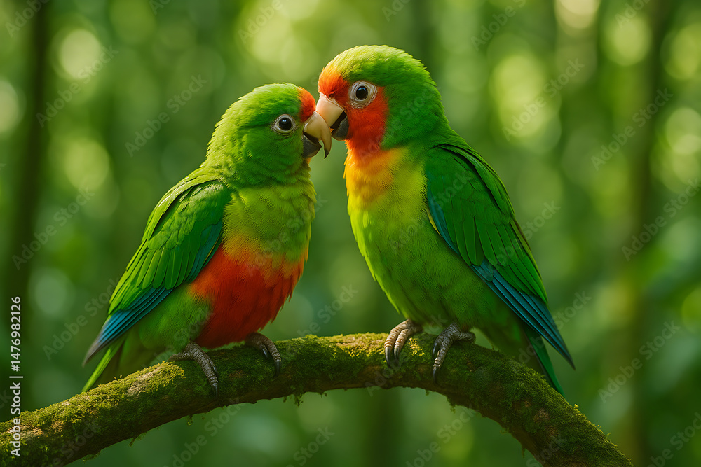 Obraz premium Playful Parrot Companionship: A Vibrant Close-Up
