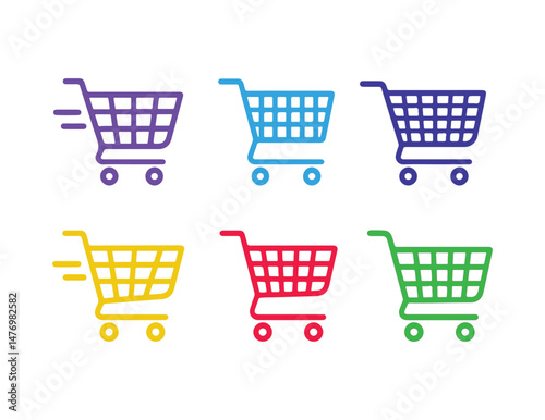 Colorful Shopping Cart Icons E-commerce, Online Retail, and Web Design Elements