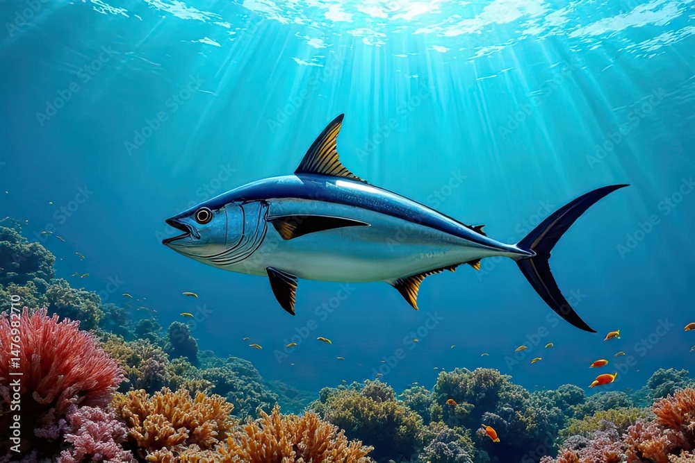 Fototapeta premium Giant Tuna in Underwater Seascape