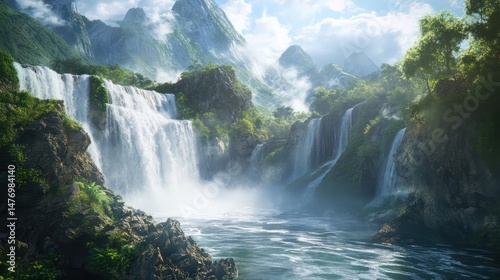 Fototapeta Naklejka Na Ścianę i Meble -  Fantasy waterfall landscape