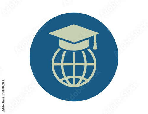 Global Education Graduation Cap on World Globe Icon