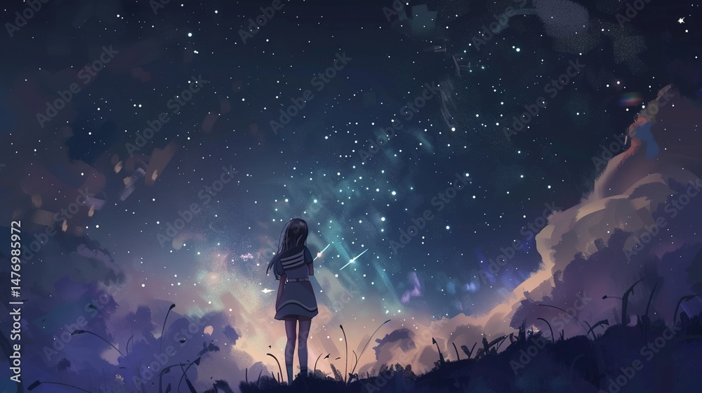 Obraz premium Dreamy starry sky creative illustration design background
