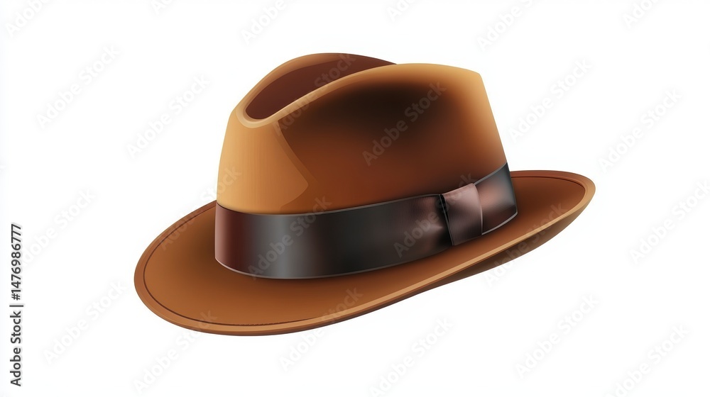 Brown fedora hat with a dark brown ribbon, isolated on white background. Brown fedora hat with a dark brown ribbon, isolated on white background.