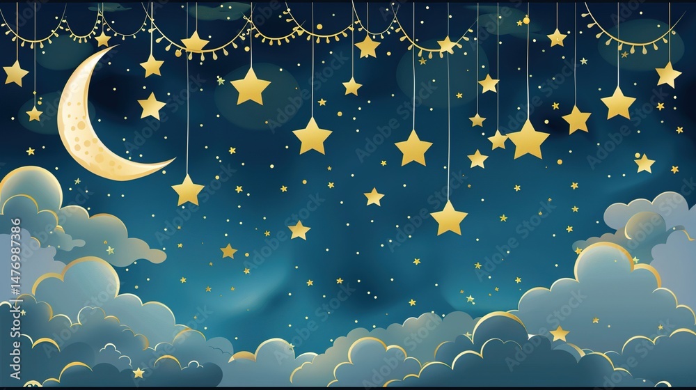 Fototapeta premium Dreamy starry sky creative illustration design background