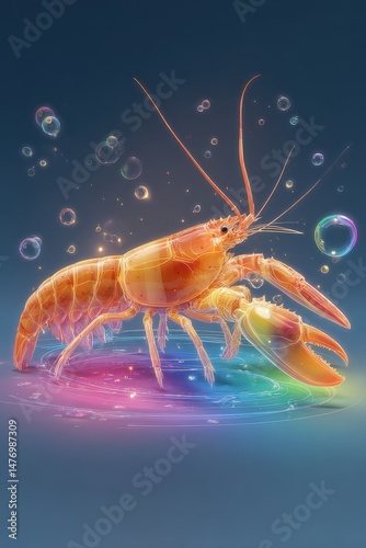 Wallpaper Mural Vibrant Crayfish in Glowing Water with Rainbow Bubbles Artistic Illustration Torontodigital.ca