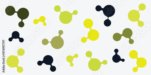 Abstract metaball pattern green, yellow, blue on a gray background, Molecule chain, Vector illustration, Geometric icons
