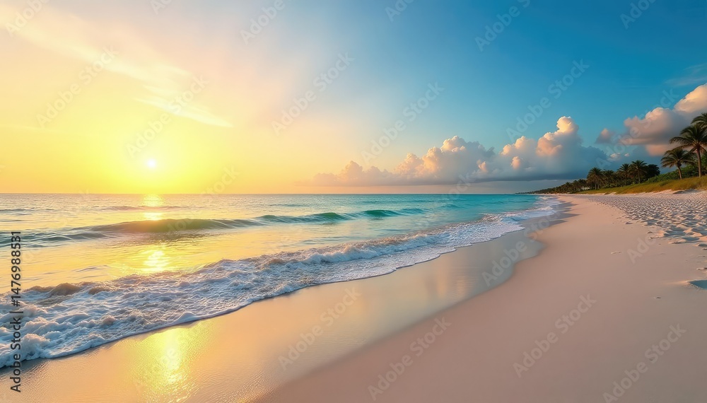 Obraz premium Tranquil Florida beach scene at sunrise Soft sand, gentle waves, and clear blue sky , natural, coastline, idyllic