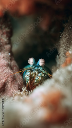 Mysterious marine being peering from coral enclave