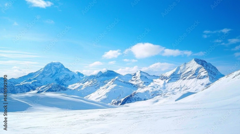 Obraz premium Explore breathtaking white snowy mountains under a clear blue sky.
