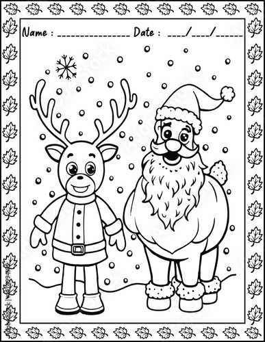 Santa Claus Christmas Coloring Pages.  High resolution (300 DPI), ready to print on standard 8.5x11 inch paper With No Bleed, Black and White Vector illustration AI, EPS, PNG, JPEG.