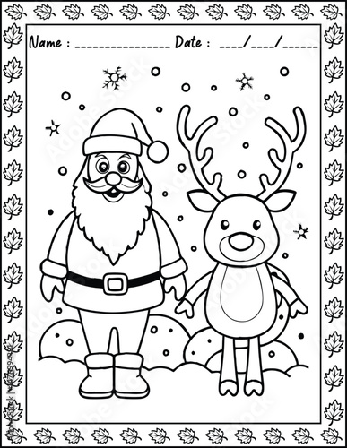 Santa Claus Christmas Coloring Pages.  High resolution (300 DPI), ready to print on standard 8.5x11 inch paper With No Bleed, Black and White Vector illustration AI, EPS, PNG, JPEG.