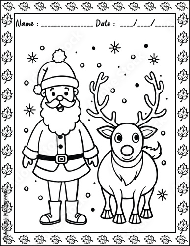 Santa Claus Christmas Coloring Pages.  High resolution (300 DPI), ready to print on standard 8.5x11 inch paper With No Bleed, Black and White Vector illustration AI, EPS, PNG, JPEG.