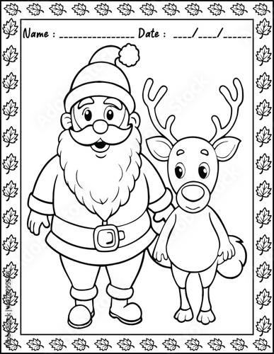 Santa Claus Christmas Coloring Pages.  High resolution (300 DPI), ready to print on standard 8.5x11 inch paper With No Bleed, Black and White Vector illustration AI, EPS, PNG, JPEG.