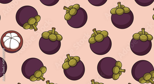 Mangosteen fruit seamless pattern
