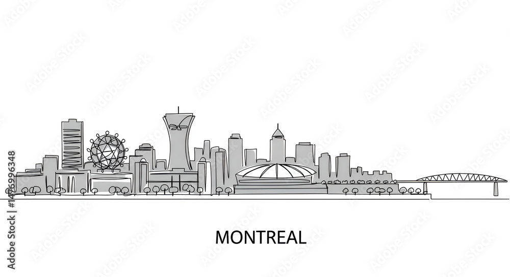 Naklejka premium Montreal Cityscape Line Art Illustration