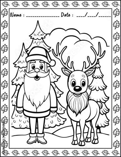 Santa Claus Christmas Coloring Pages.  High resolution (300 DPI), ready to print on standard 8.5x11 inch paper With No Bleed, Black and White Vector illustration AI, EPS, PNG, JPEG.