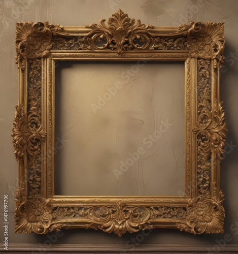 Gilded vintage frame, intricate details, retro royal aesthetic, graphic, intricate, gold