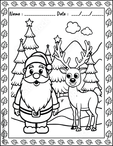 Santa Claus Christmas Coloring Pages.  High resolution (300 DPI), ready to print on standard 8.5x11 inch paper With No Bleed, Black and White Vector illustration AI, EPS, PNG, JPEG.