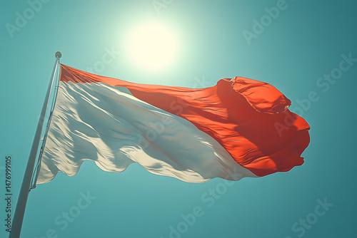 a full view of the singapore national flag waving photo