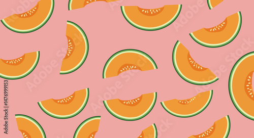 Cantaloupe melon seamless pattern