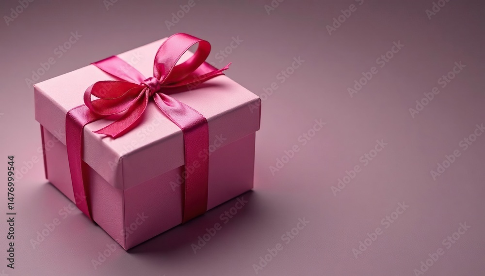 Fototapeta premium Elegant gift box, tied with a satin ribbon, ready for presentation , commerce, sale, red