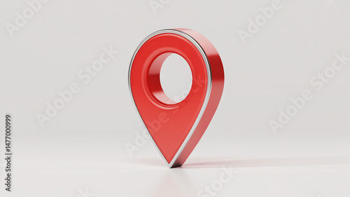 Red location pin icon for maps 3D render illustration