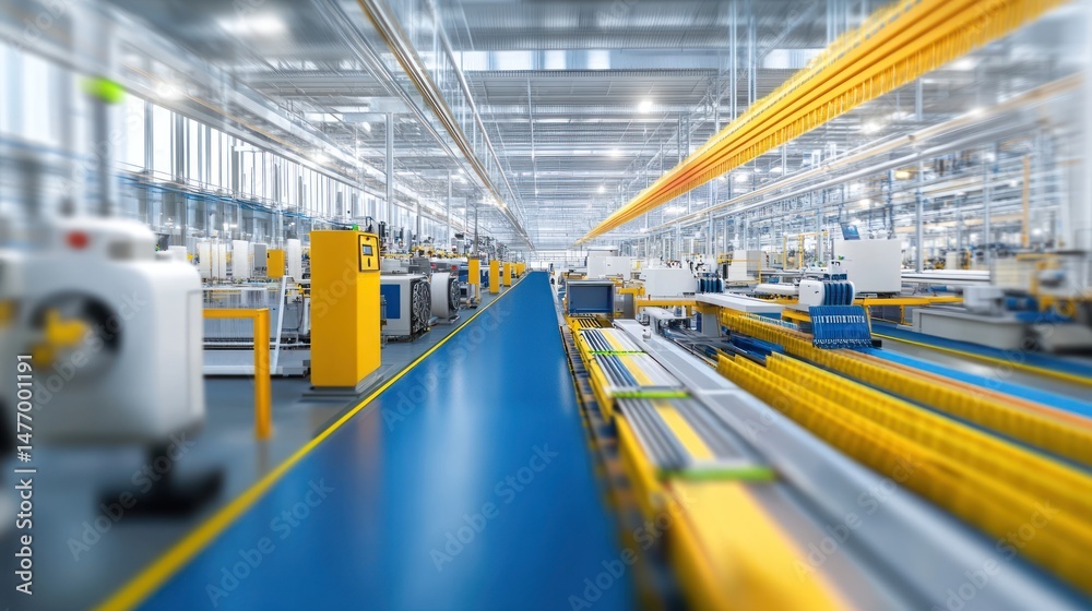 Fototapeta premium Modern, high-tech factory interior with automated machinery