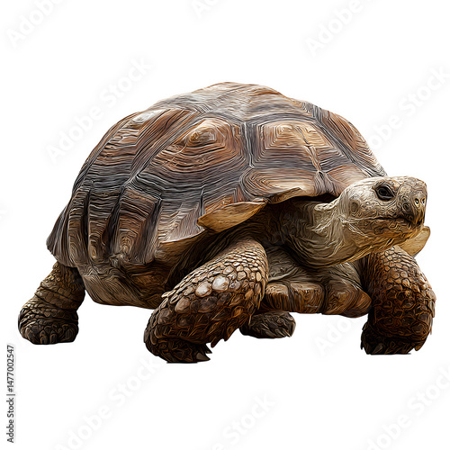 Giant turtle walking slowly on transparent background