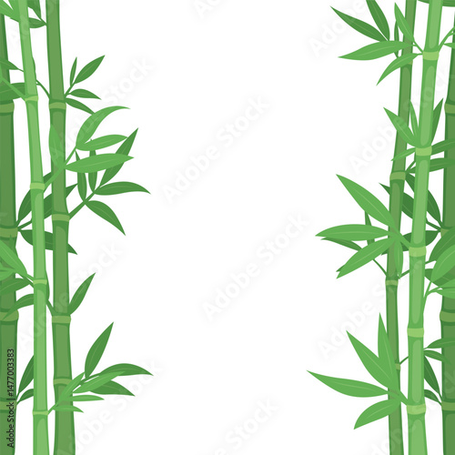 Tropical Bamboo Frame with Green Leaves on White Background. Design Template for Spa Flyers, Eco Posters, Wellness Concept. Asian Style Borders, Vector Illustration